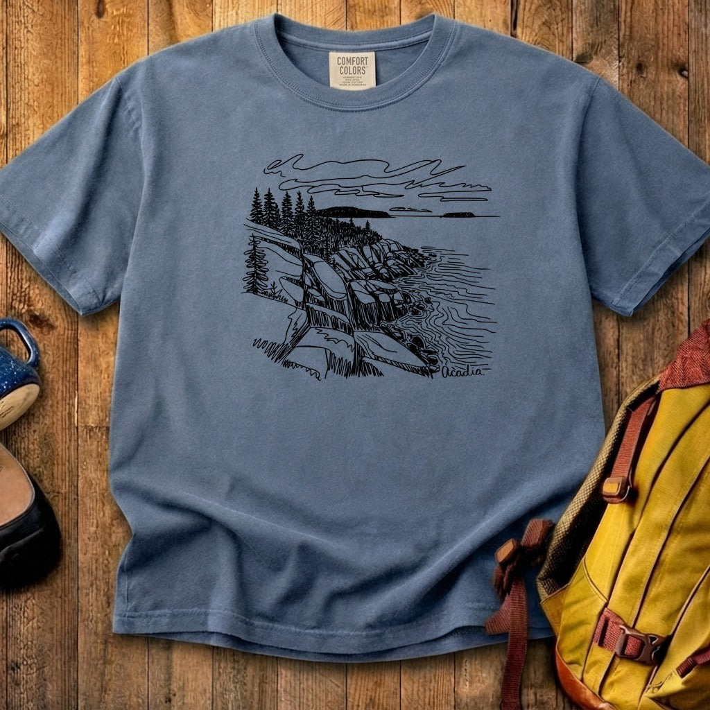 Acadia Line Drawing Cotton T-Shirt