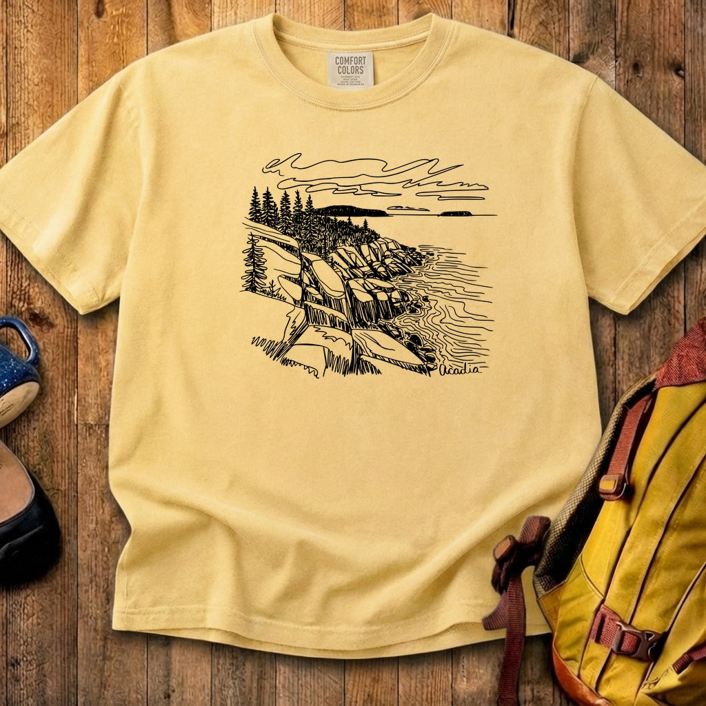 Acadia Line Drawing Cotton T-Shirt