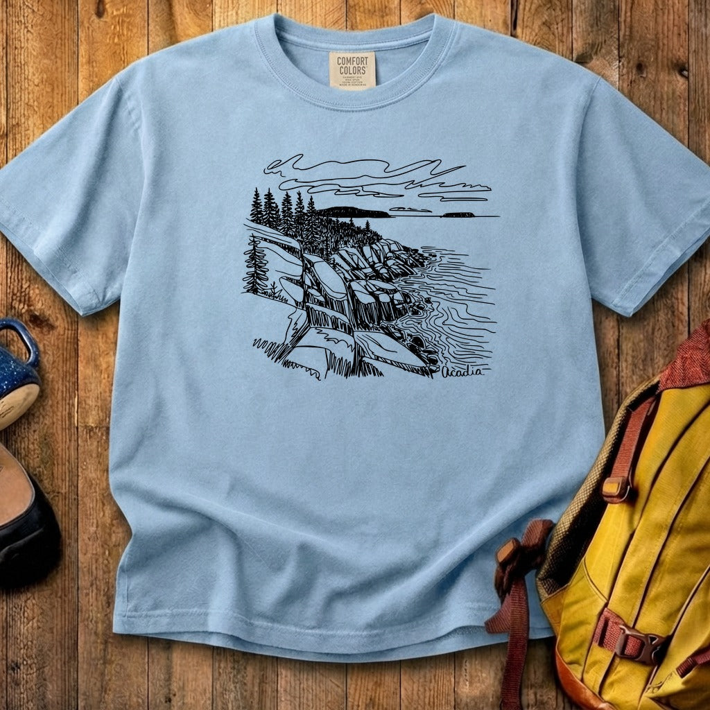 Acadia Line Drawing Cotton T-Shirt