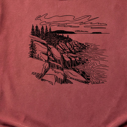 Acadia Line Drawing Cotton T-Shirt