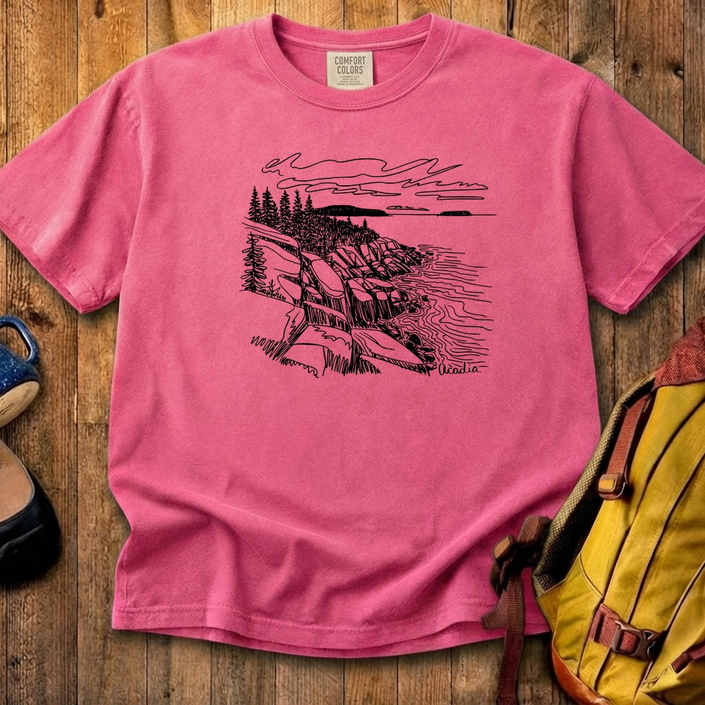 Acadia Line Drawing Cotton T-Shirt