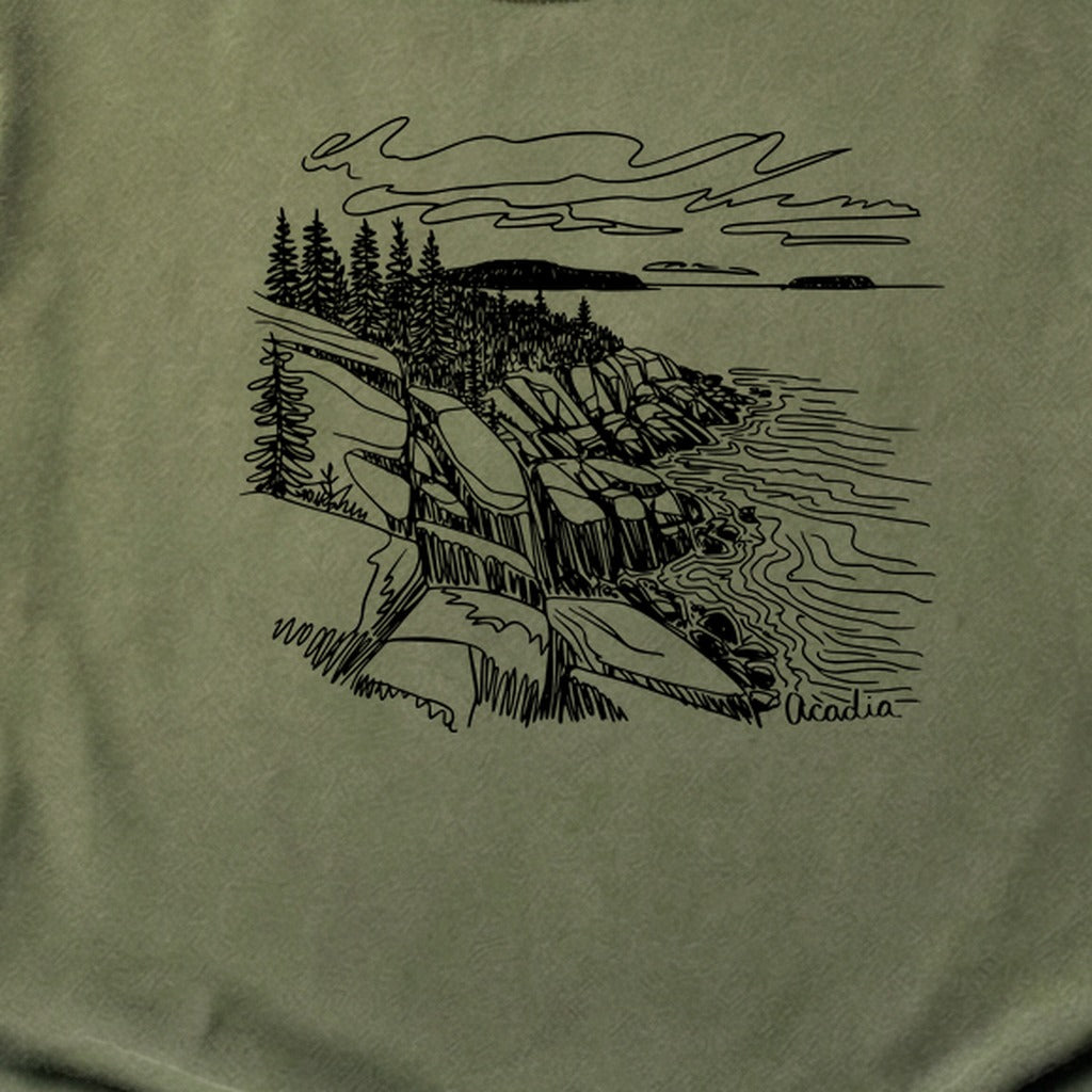 Acadia Line Drawing Cotton T-Shirt