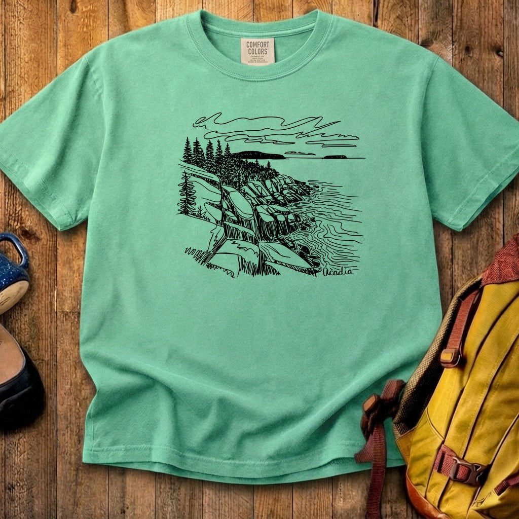 Acadia Line Drawing Cotton T-Shirt