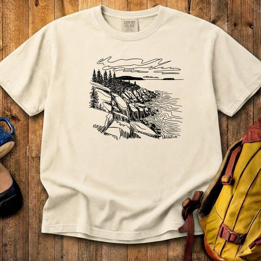 Acadia Line Drawing Cotton T-Shirt