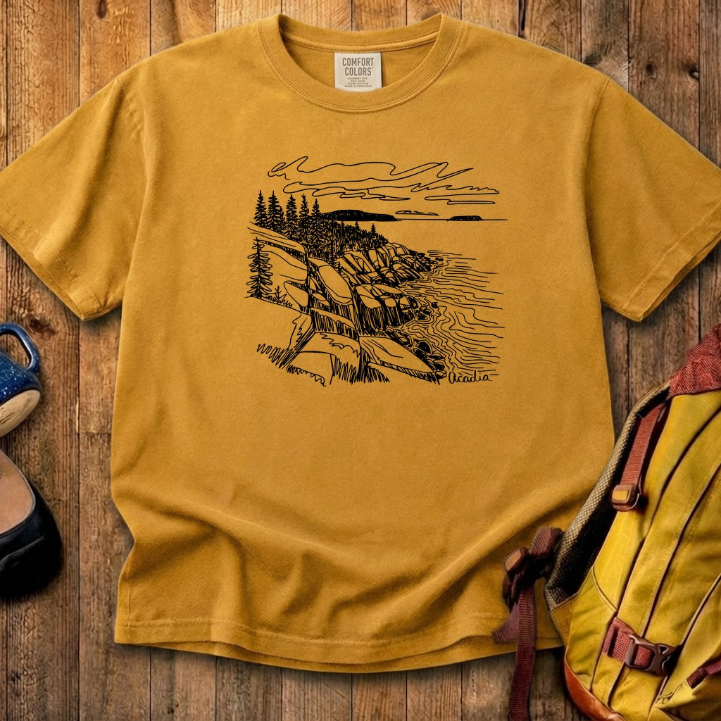 Acadia Line Drawing Cotton T-Shirt