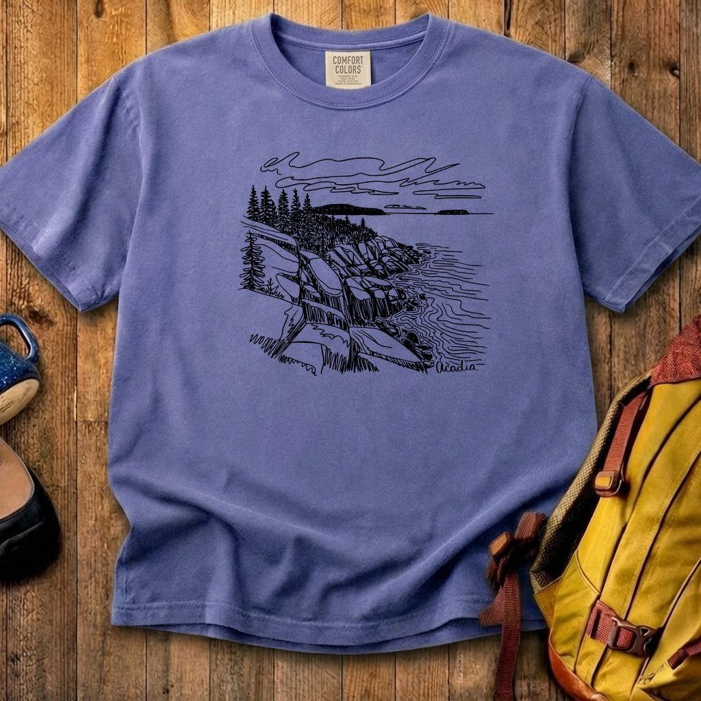 Acadia Line Drawing Cotton T-Shirt
