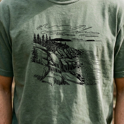 Acadia Line Drawing Cotton T-Shirt