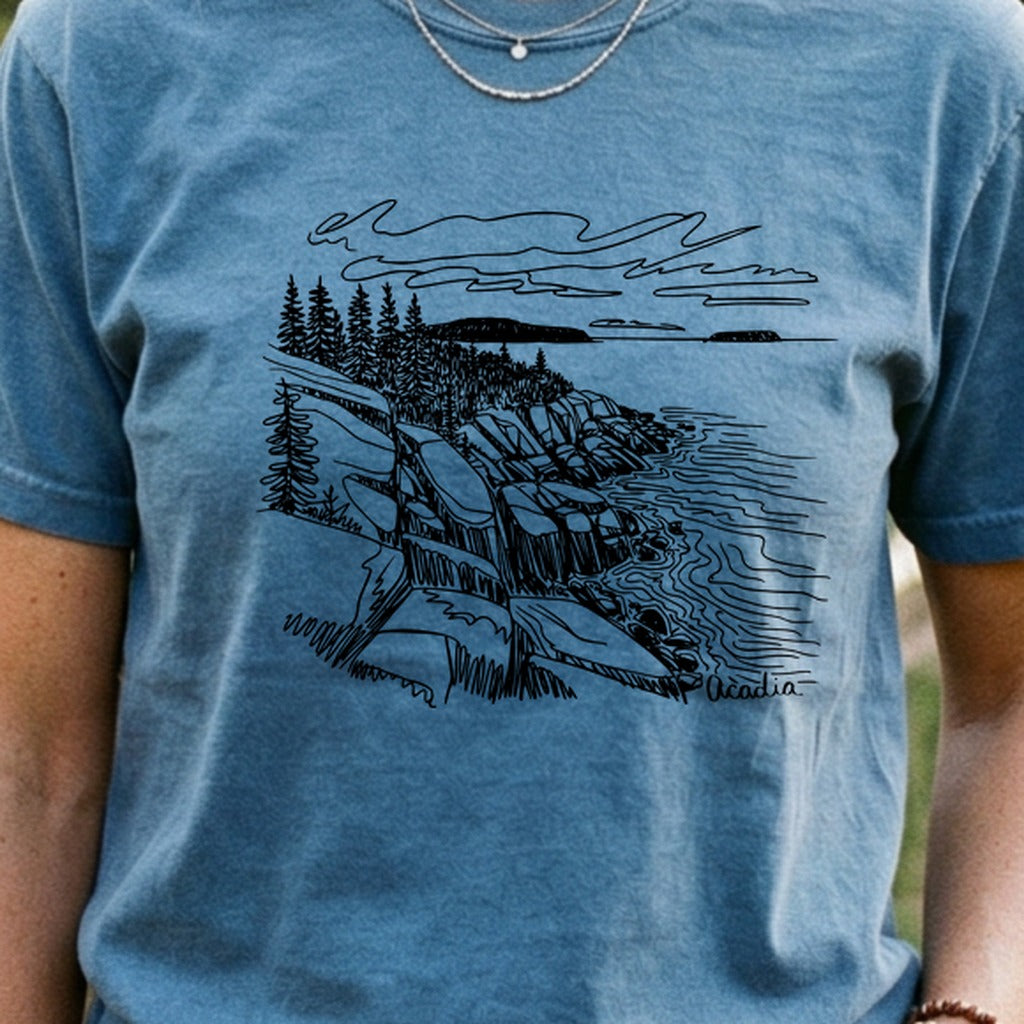 Acadia Line Drawing Cotton T-Shirt