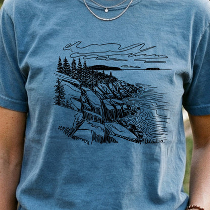 Acadia Line Drawing Cotton T-Shirt