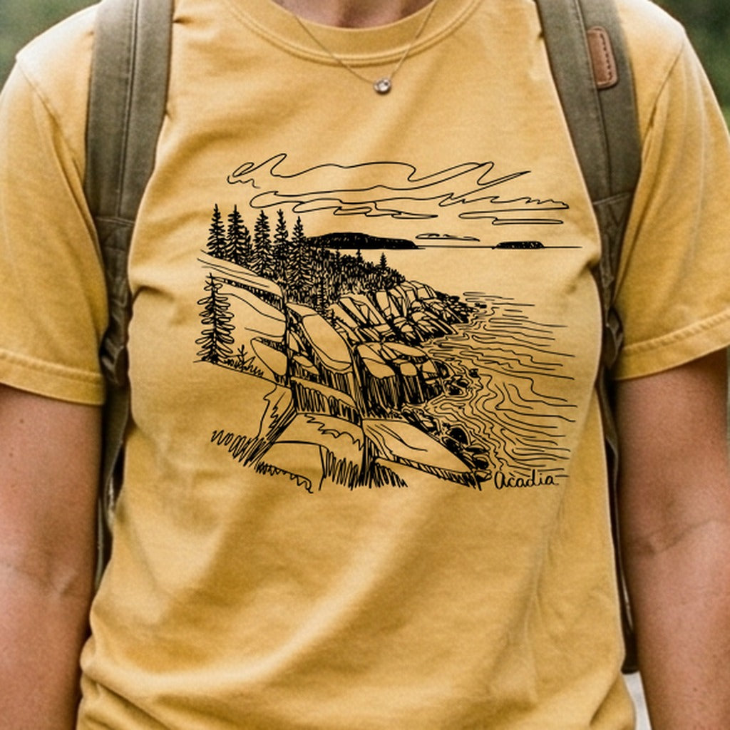 Acadia Line Drawing Cotton T-Shirt