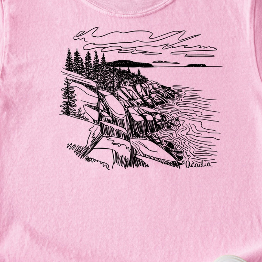 Acadia Line Drawing Kids Cotton T-Shirt
