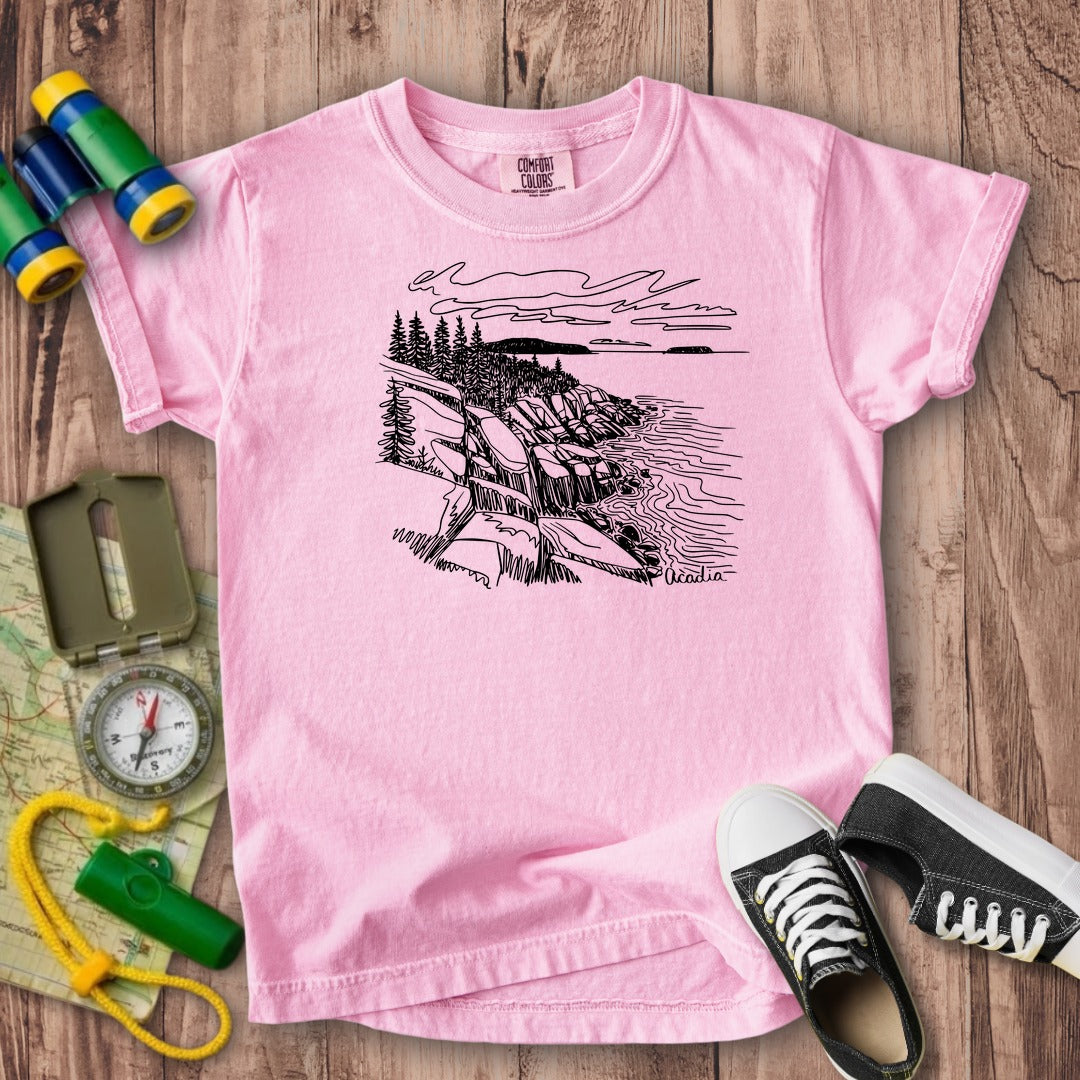 Acadia Line Drawing Kids Cotton T-Shirt