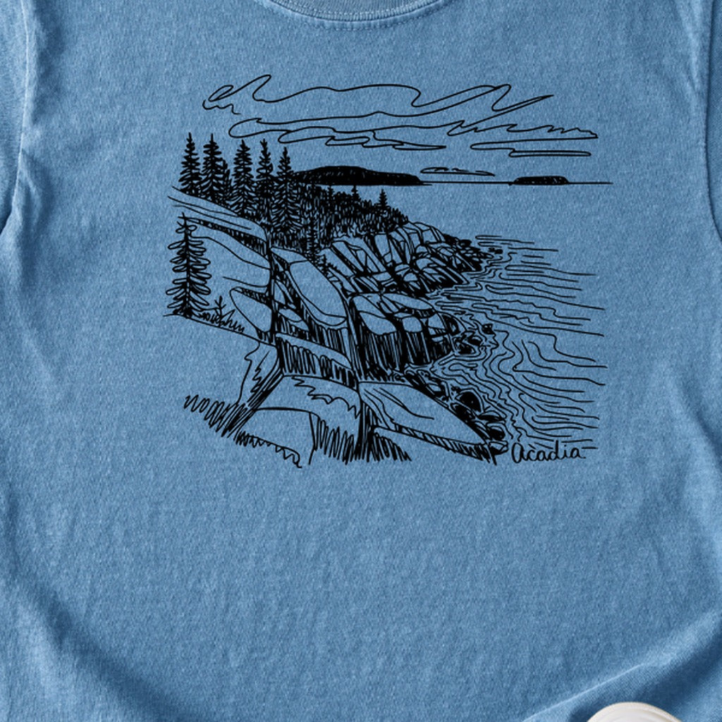 Acadia Line Drawing Kids Cotton T-Shirt