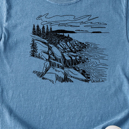 Acadia Line Drawing Kids Cotton T-Shirt