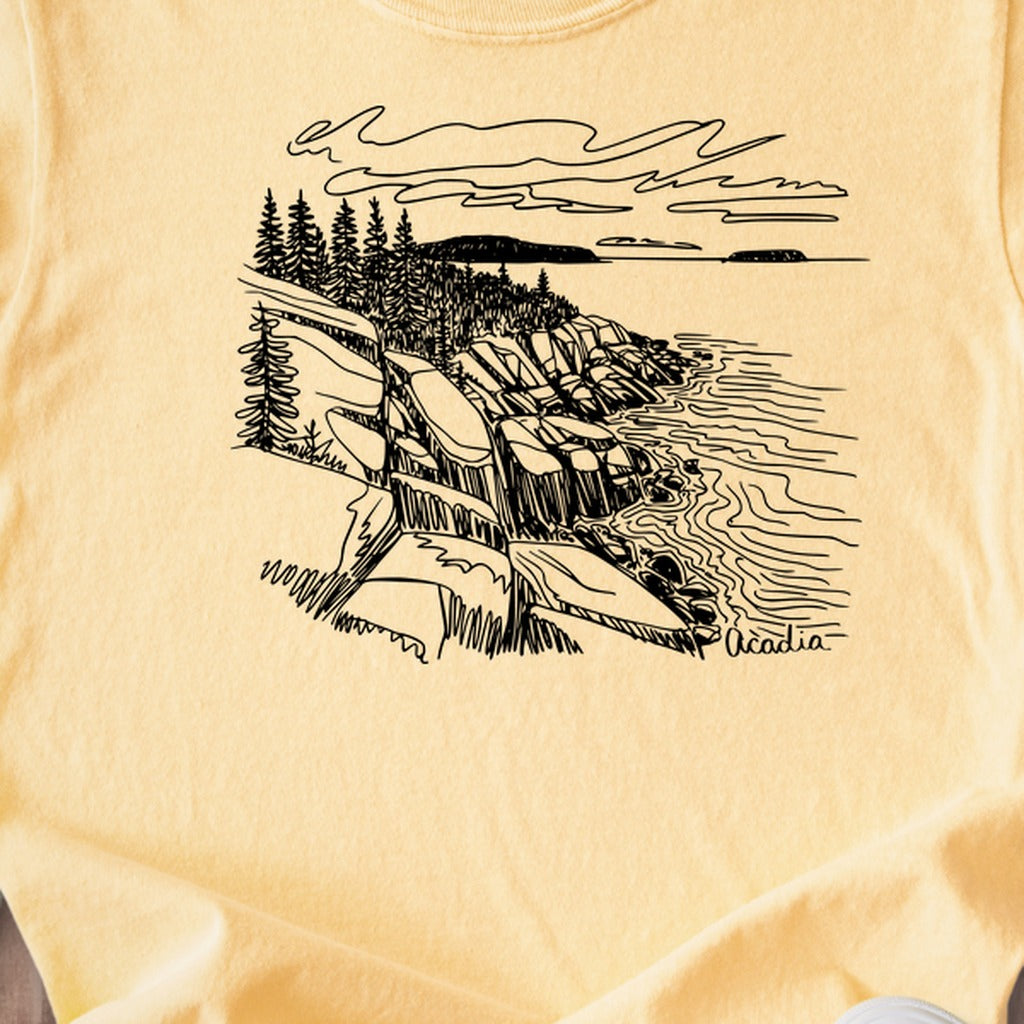 Acadia Line Drawing Kids Cotton T-Shirt