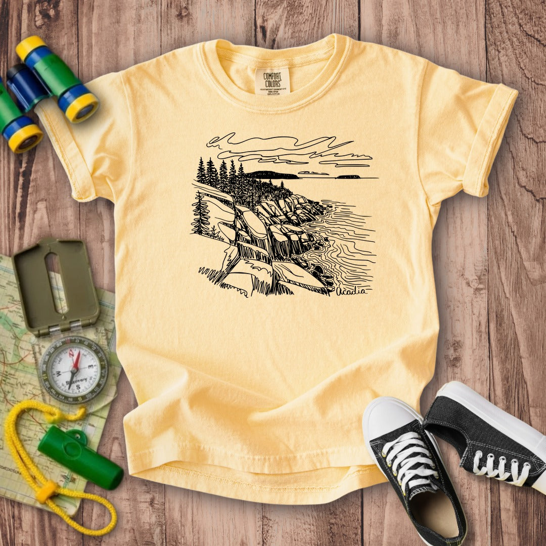 Acadia Line Drawing Kids Cotton T-Shirt