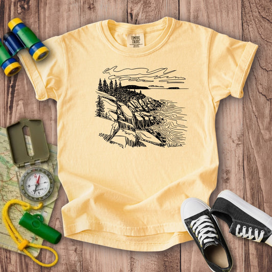 Acadia Line Drawing Kids Cotton T-Shirt