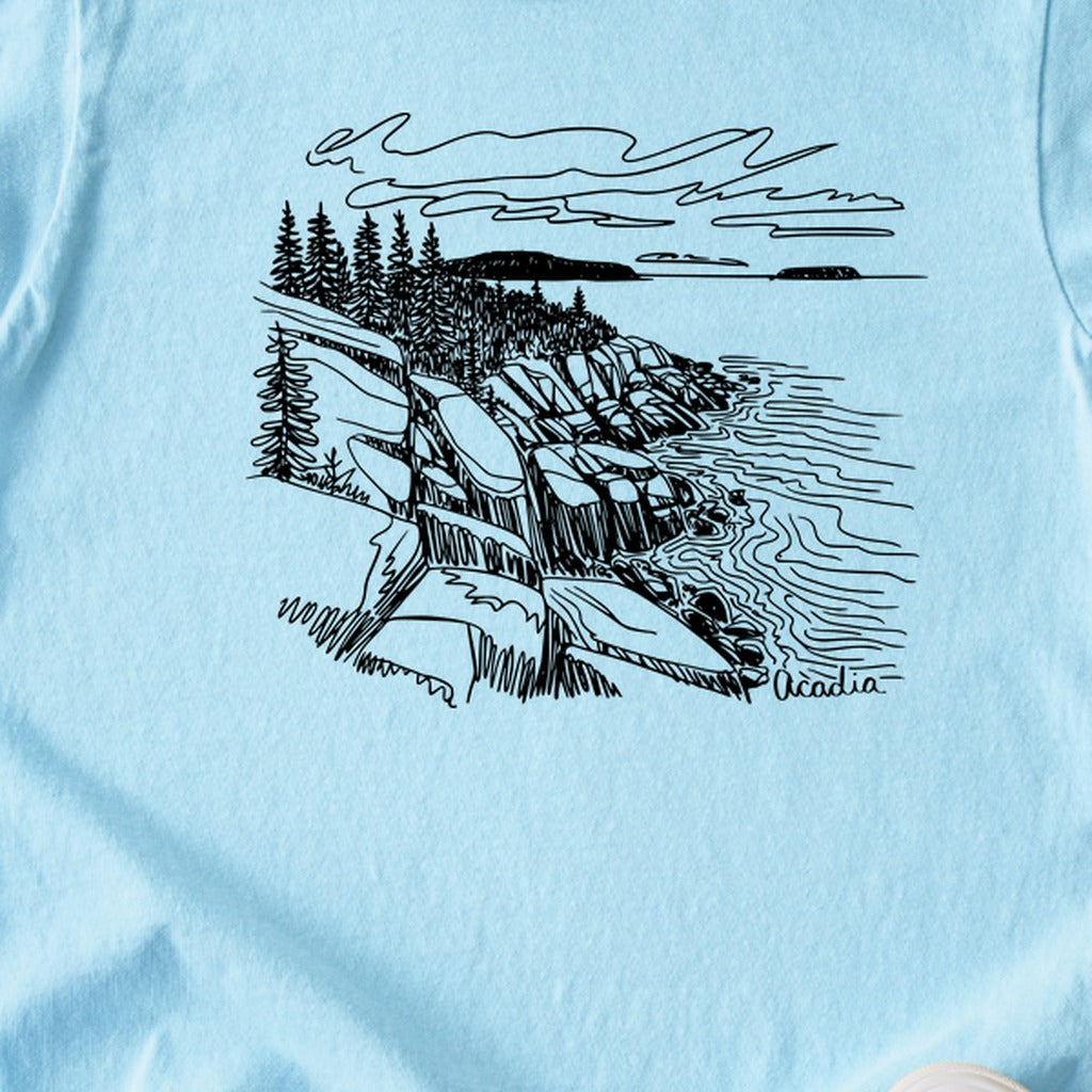 Acadia Line Drawing Kids Cotton T-Shirt