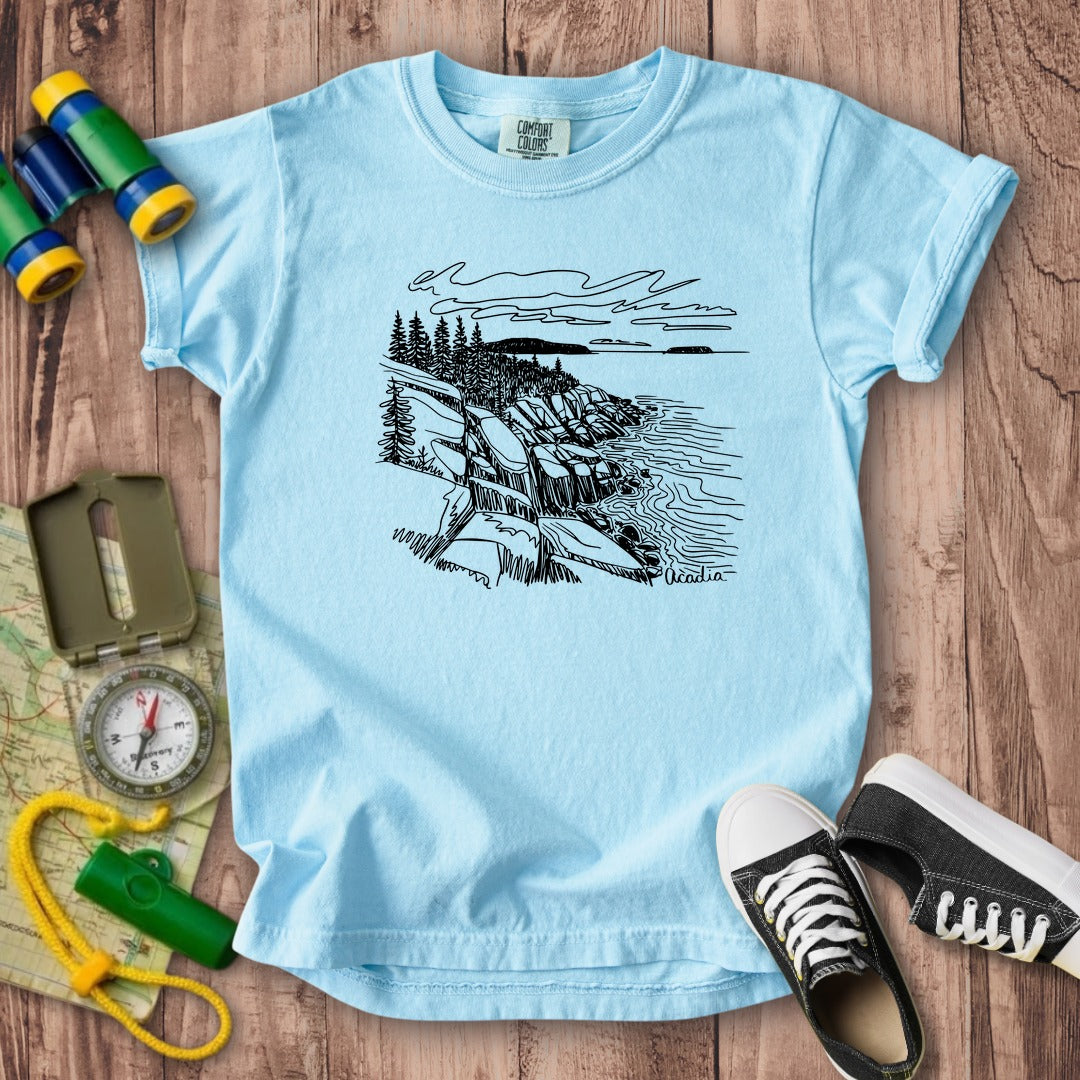 Acadia Line Drawing Kids Cotton T-Shirt