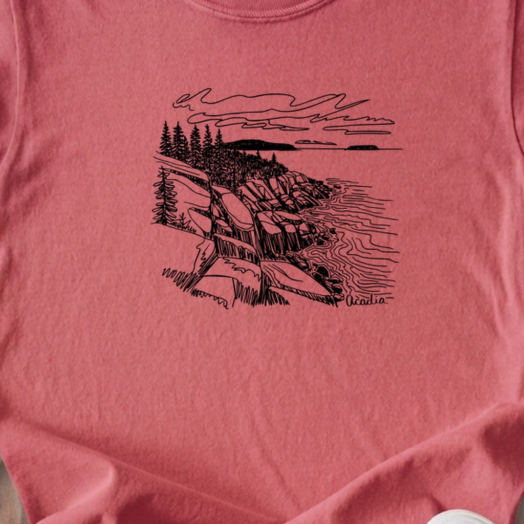 Acadia Line Drawing Kids Cotton T-Shirt