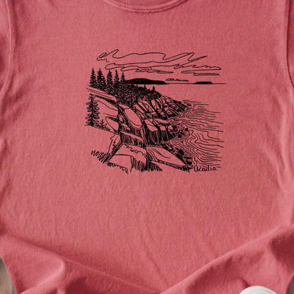 Acadia Line Drawing Kids Cotton T-Shirt