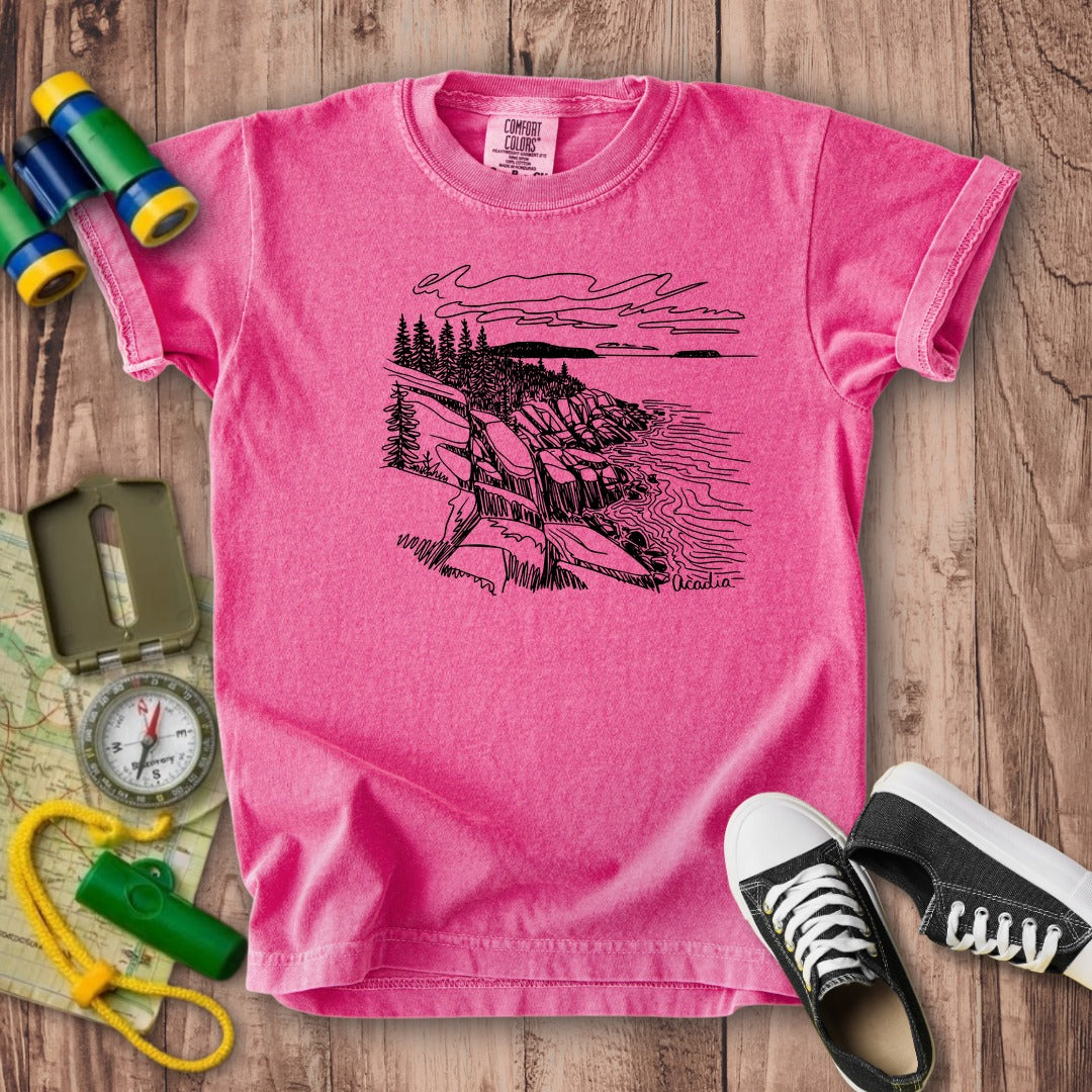Acadia Line Drawing Kids Cotton T-Shirt