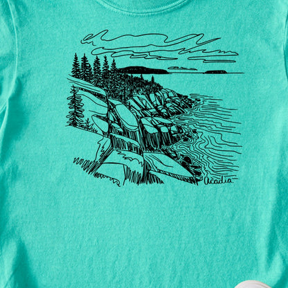 Acadia Line Drawing Kids Cotton T-Shirt