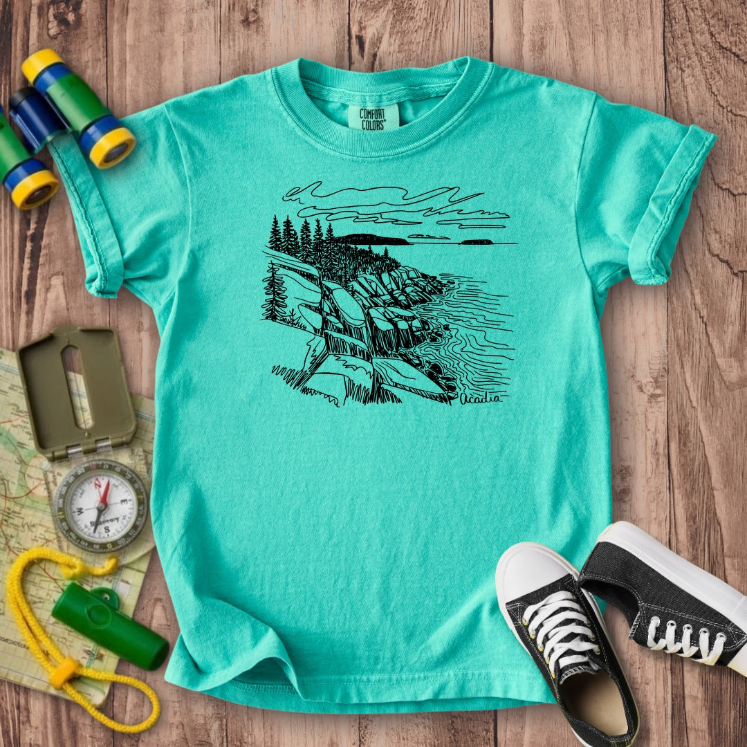 Acadia Line Drawing Kids Cotton T-Shirt