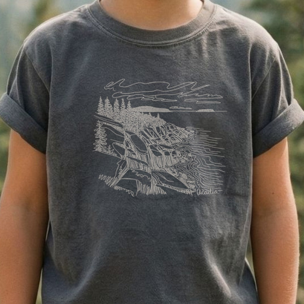 Acadia Line Drawing Kids Cotton T-Shirt