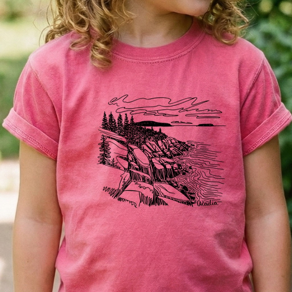 Acadia Line Drawing Kids Cotton T-Shirt
