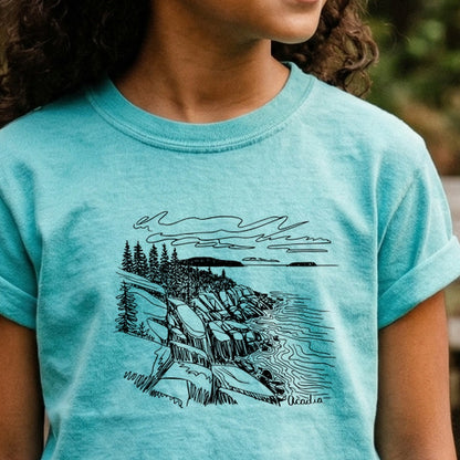 Acadia Line Drawing Kids Cotton T-Shirt