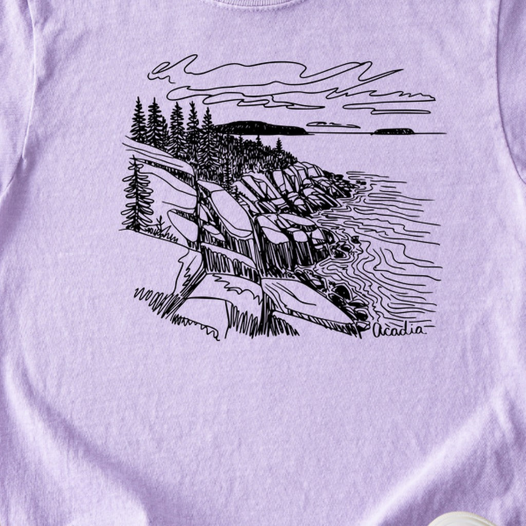Acadia Line Drawing Kids Cotton T-Shirt