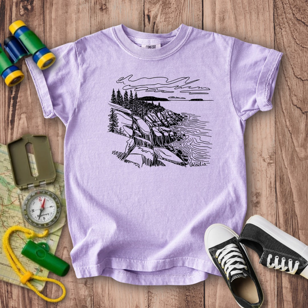 Acadia Line Drawing Kids Cotton T-Shirt