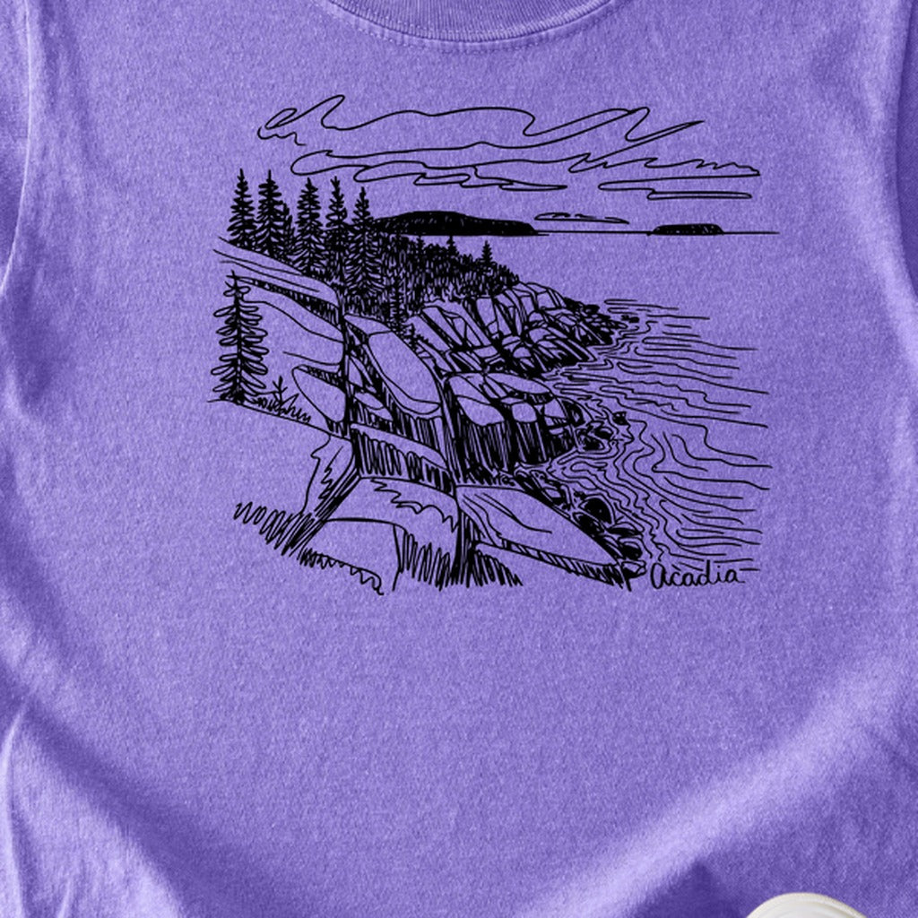 Acadia Line Drawing Kids Cotton T-Shirt