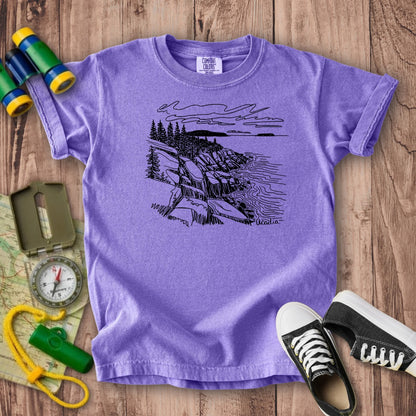 Acadia Line Drawing Kids Cotton T-Shirt