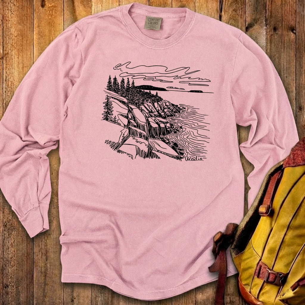 Acadia Line Drawing Cotton Long Sleeve