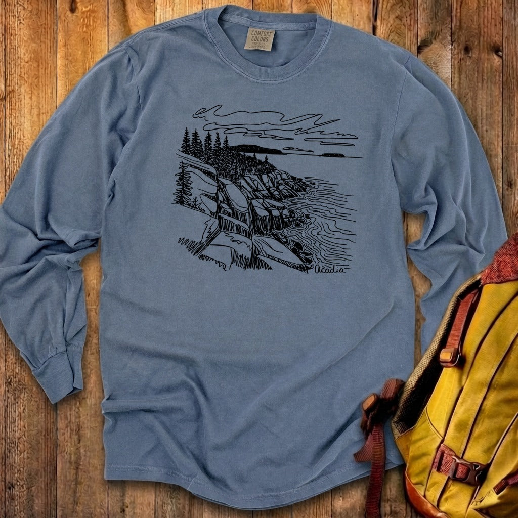 Acadia Line Drawing Cotton Long Sleeve