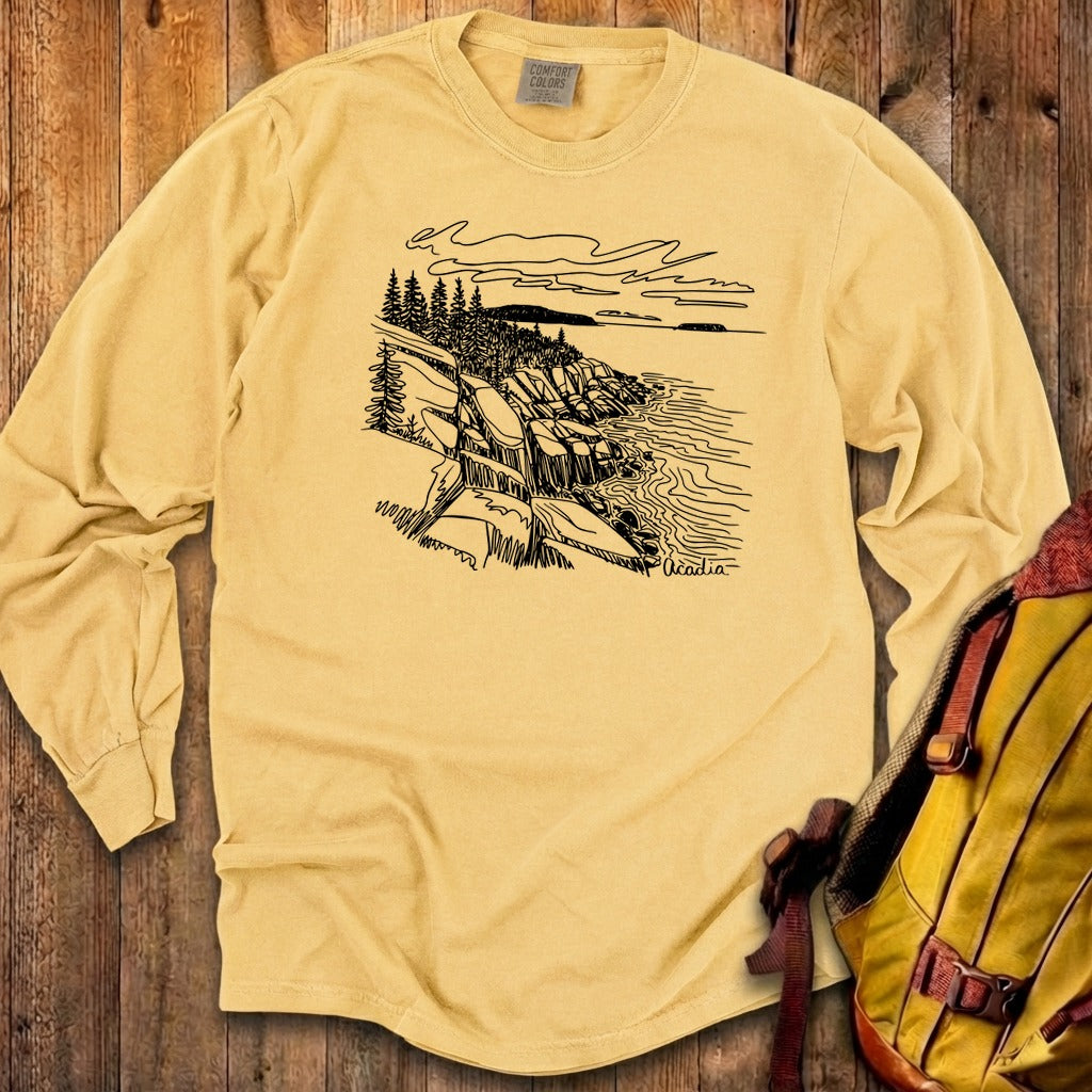Acadia Line Drawing Cotton Long Sleeve