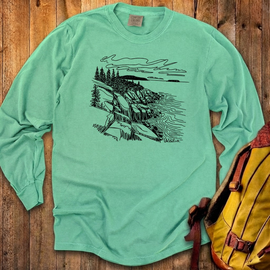 Acadia Line Drawing Cotton Long Sleeve