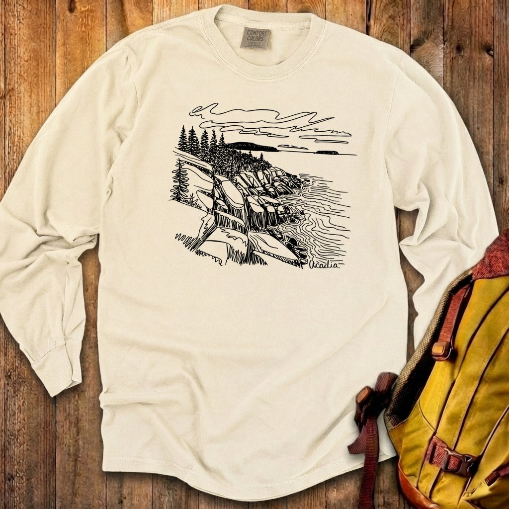 Acadia Line Drawing Cotton Long Sleeve