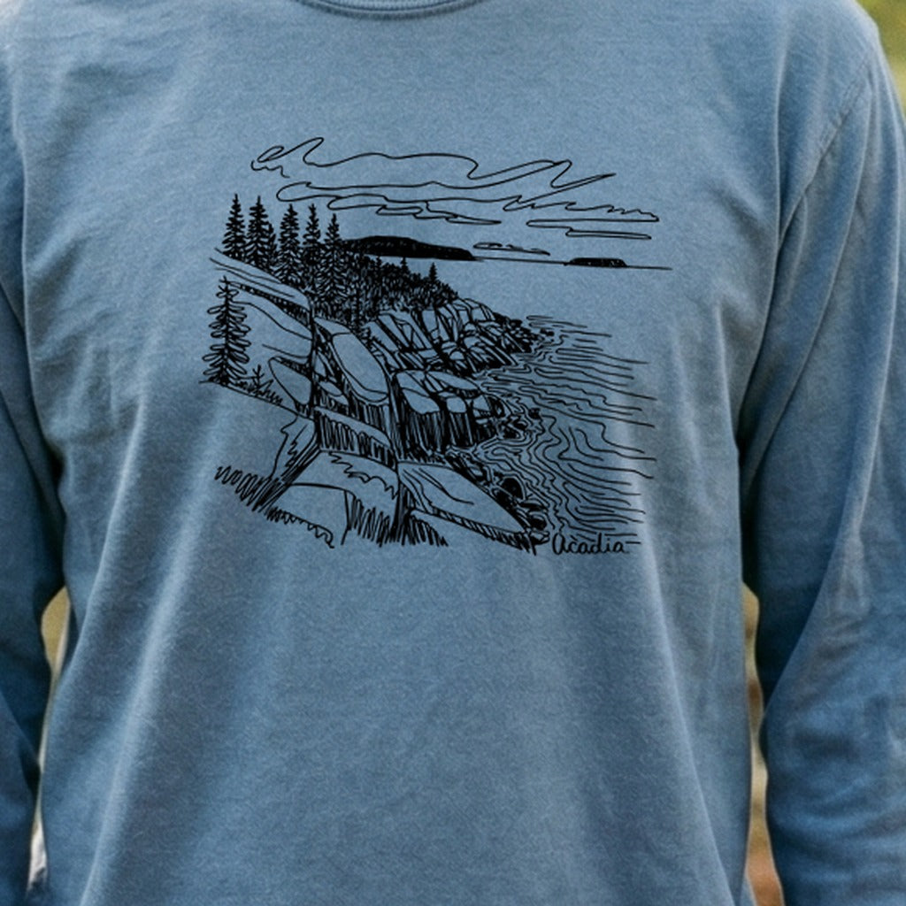 Acadia Line Drawing Cotton Long Sleeve