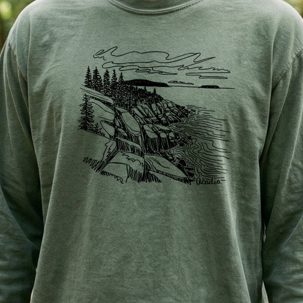 Acadia Line Drawing Cotton Long Sleeve
