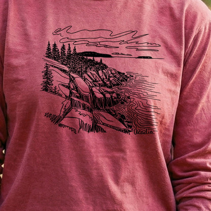 Acadia Line Drawing Cotton Long Sleeve