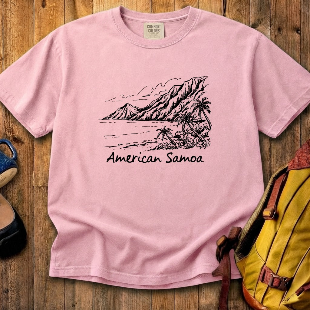 American Samoa Line Drawing Cotton T-Shirt