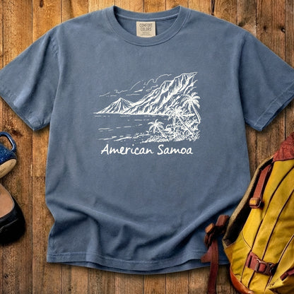American Samoa Line Drawing Cotton T-Shirt
