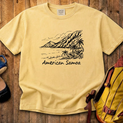 American Samoa Line Drawing Cotton T-Shirt
