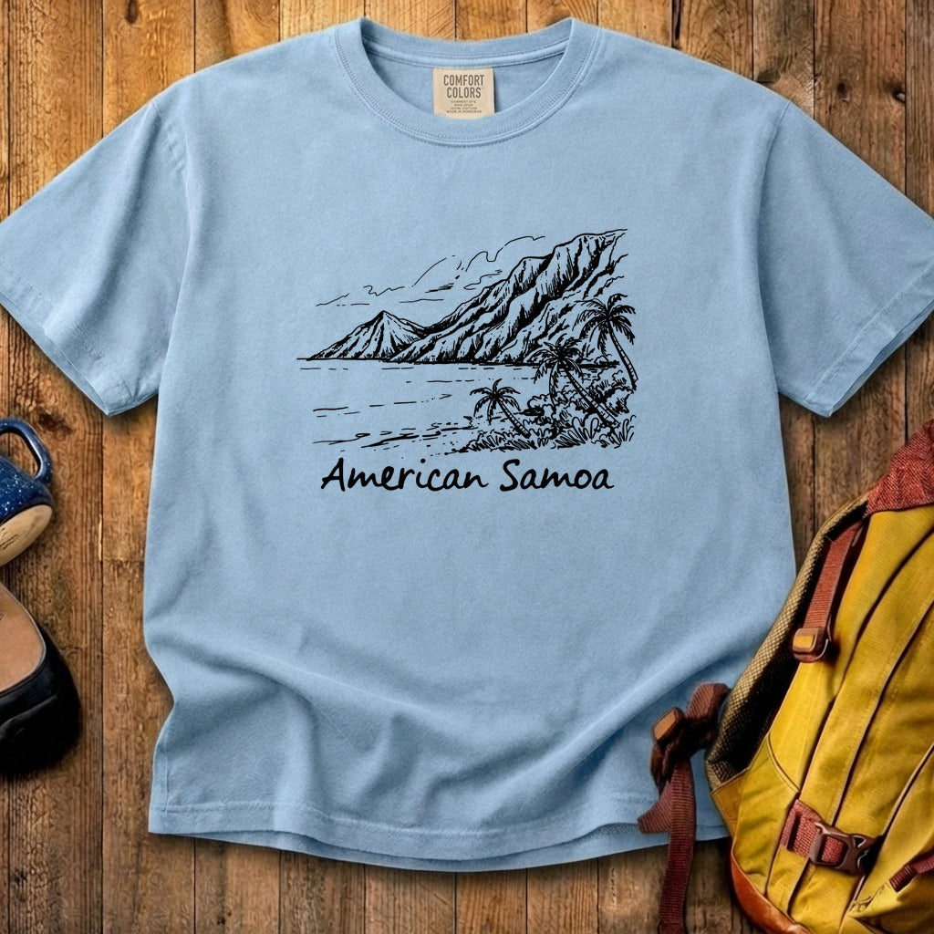 American Samoa Line Drawing Cotton T-Shirt