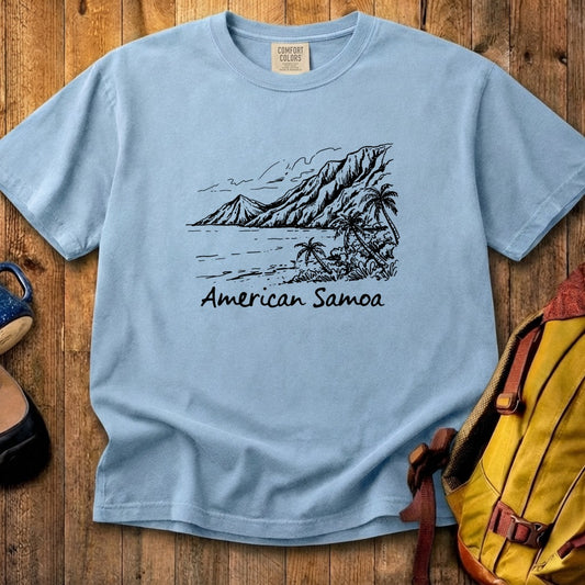 American Samoa Line Drawing Cotton T-Shirt