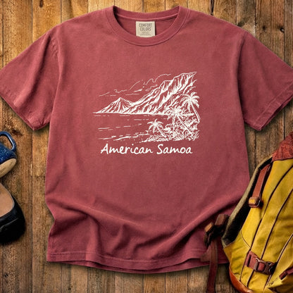 American Samoa Line Drawing Cotton T-Shirt