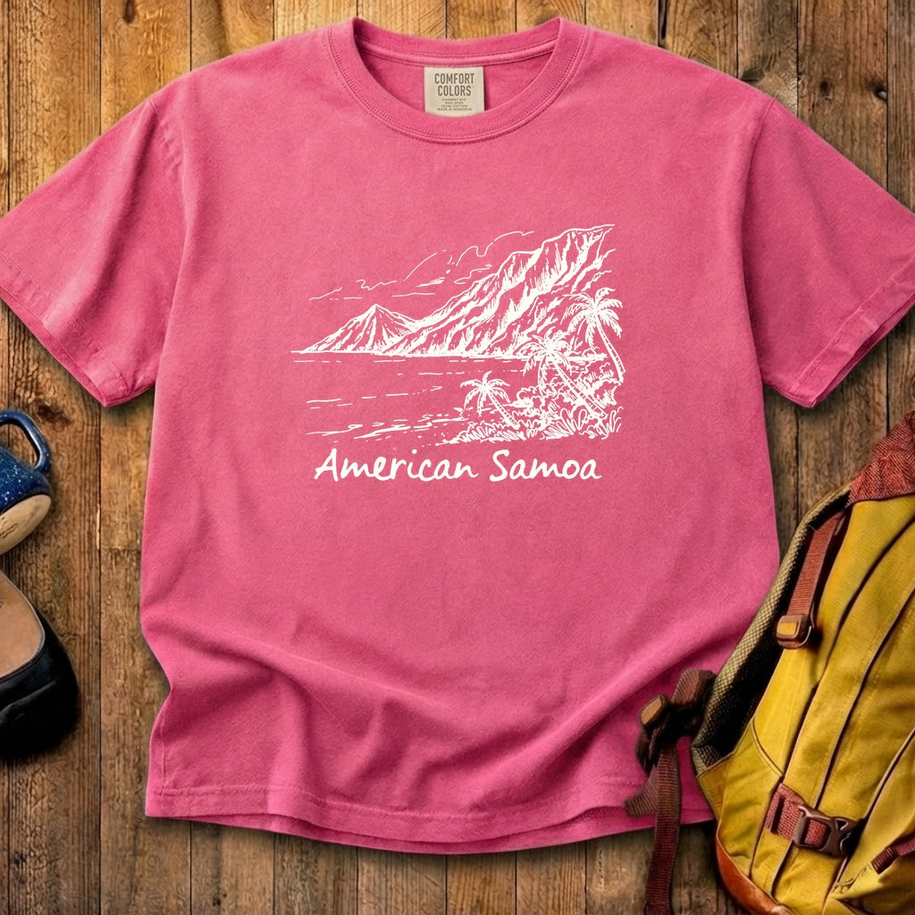 American Samoa Line Drawing Cotton T-Shirt